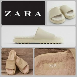 EUC Zara Leather Sandals w/Fleece
